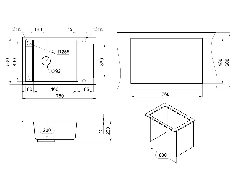 7806, АРКТИК (БЕЛЫЙ), кухонная мойка, кварц