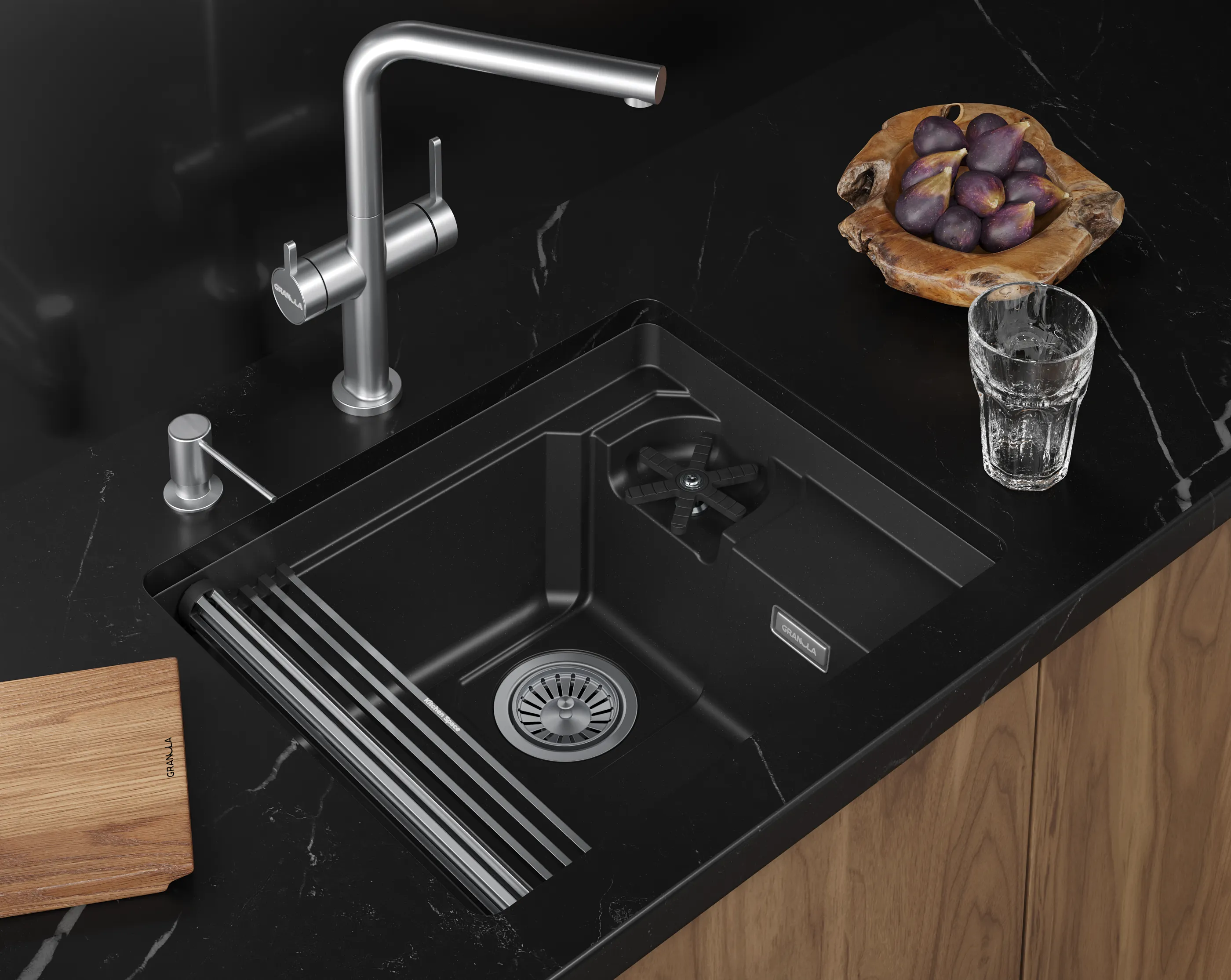 Мойка для кухни Granula Kitchen Space Rinzer 5505RU шварц, 55х45 см, прямоугольная