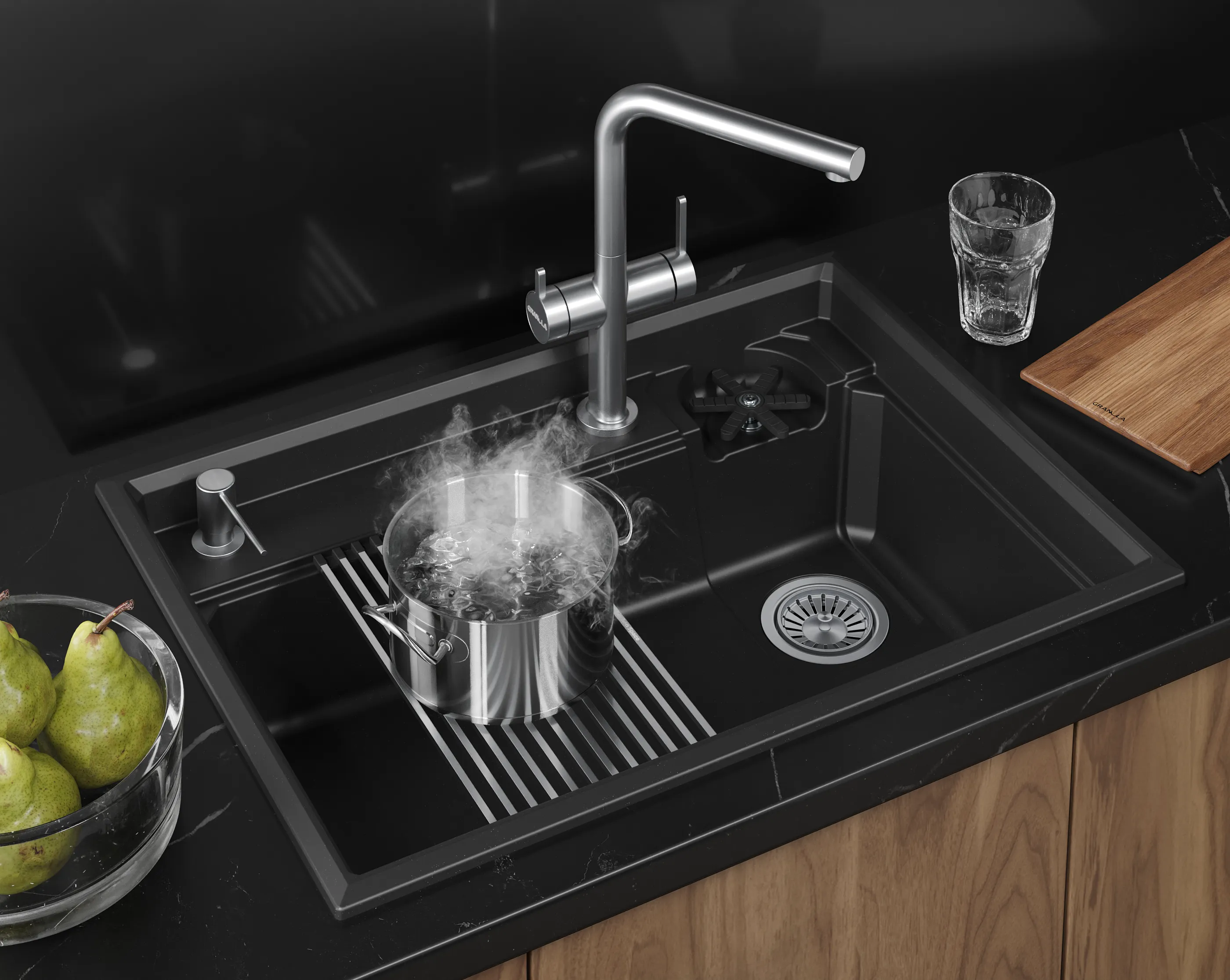 Мойка для кухни Granula Kitchen Space Rinzer 7308R шварц, 73х52 см, прямоугольная
