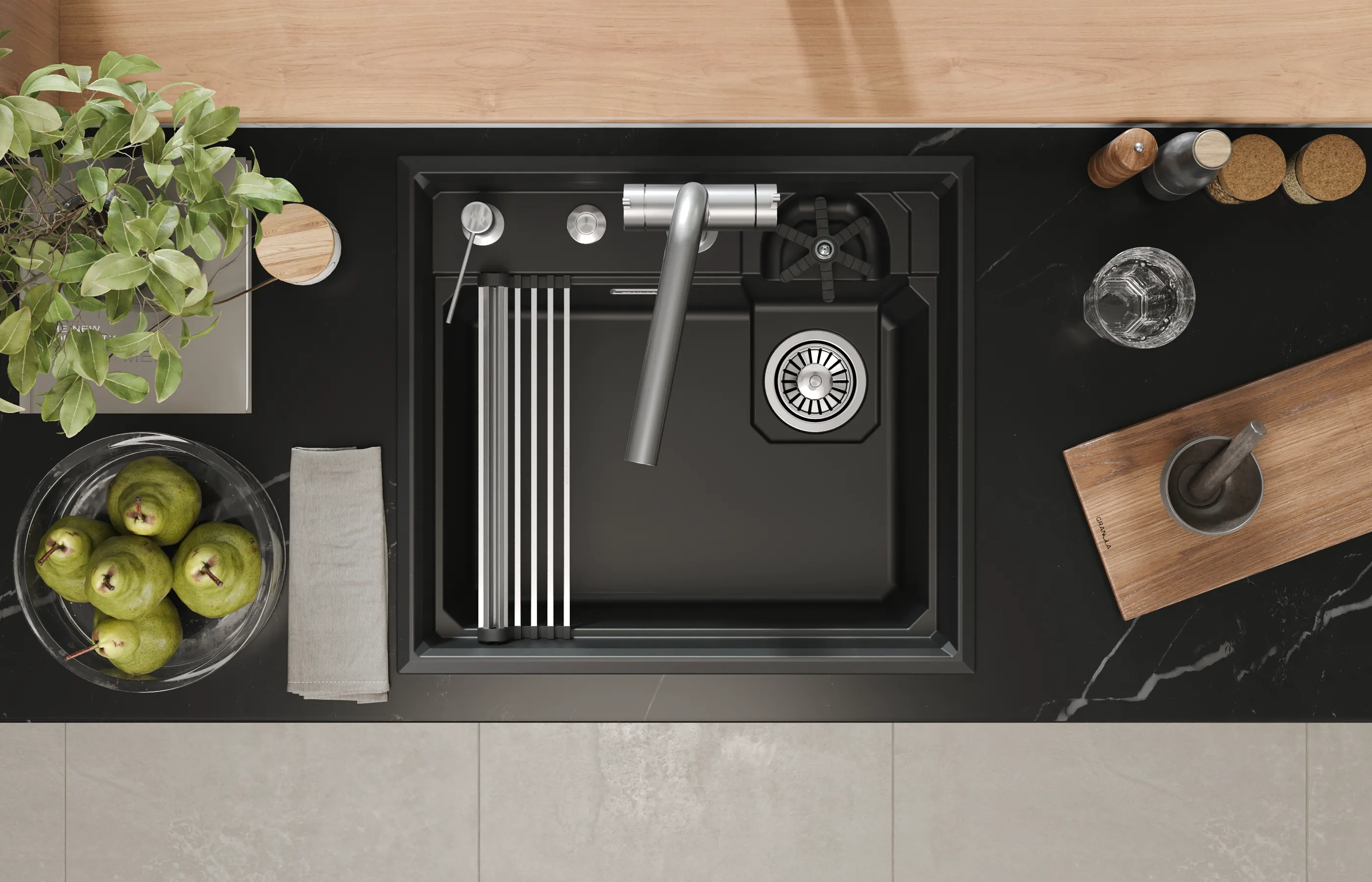 Мойка для кухни Granula Kitchen Space Rinzer 5807R шварц, 58х52 см, прямоугольная