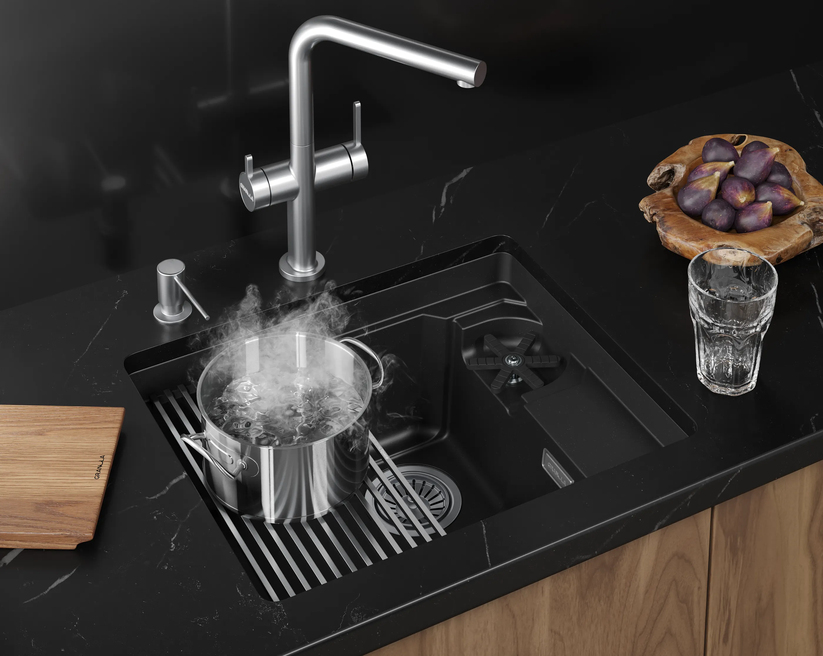 Мойка для кухни Granula Kitchen Space Rinzer 5505RU шварц, 55х45 см, прямоугольная
