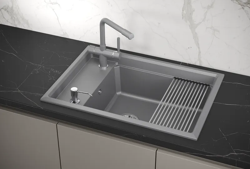 KS-7305, АЛЮМИНИУМ, кухонная мойка, кварц