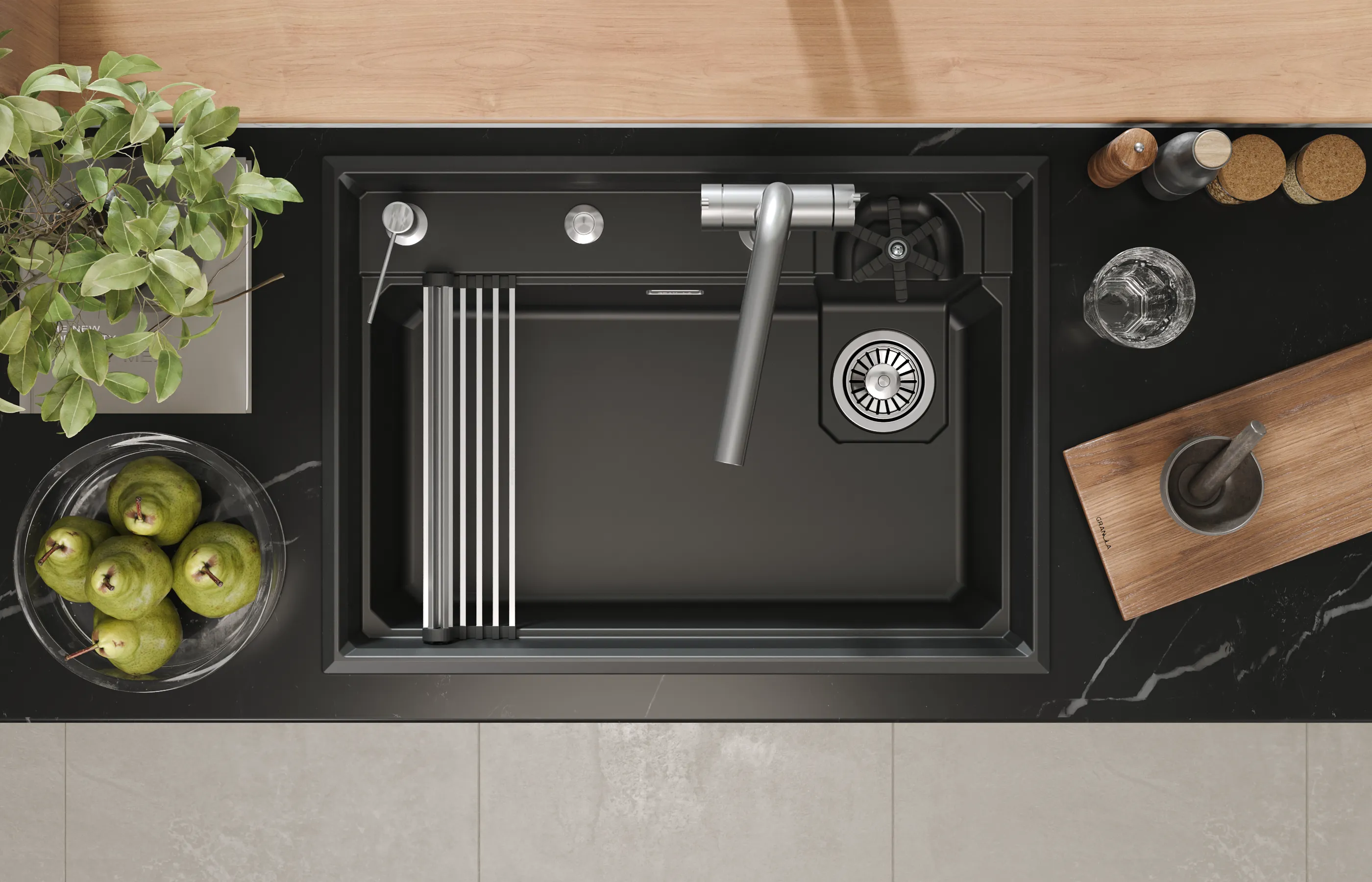 Мойка для кухни Granula Kitchen Space Rinzer 7308R шварц, 73х52 см, прямоугольная
