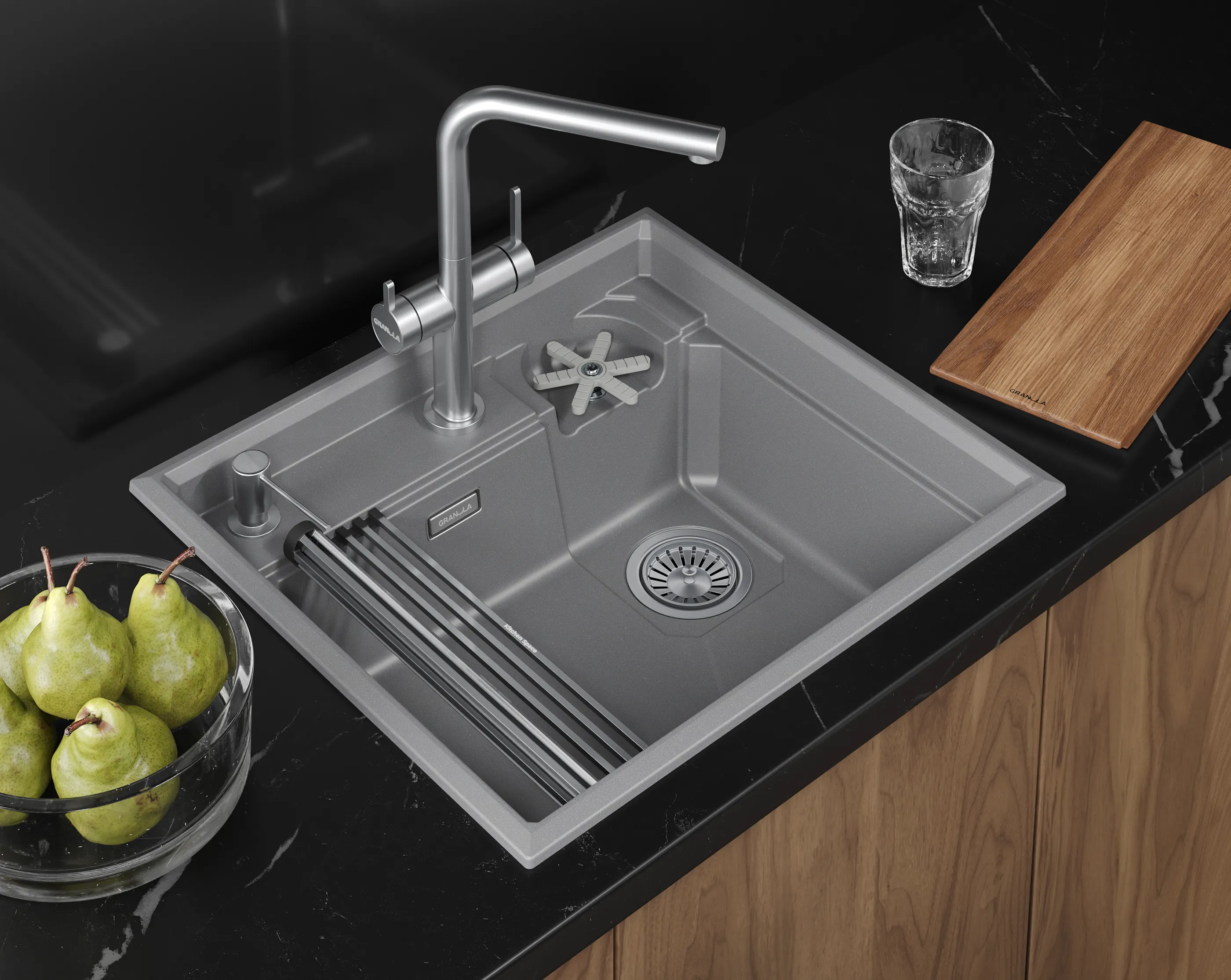 5807R, АЛЮМИНИУМ, кухонная мойка, кварц KITCHEN SPACE RINZER