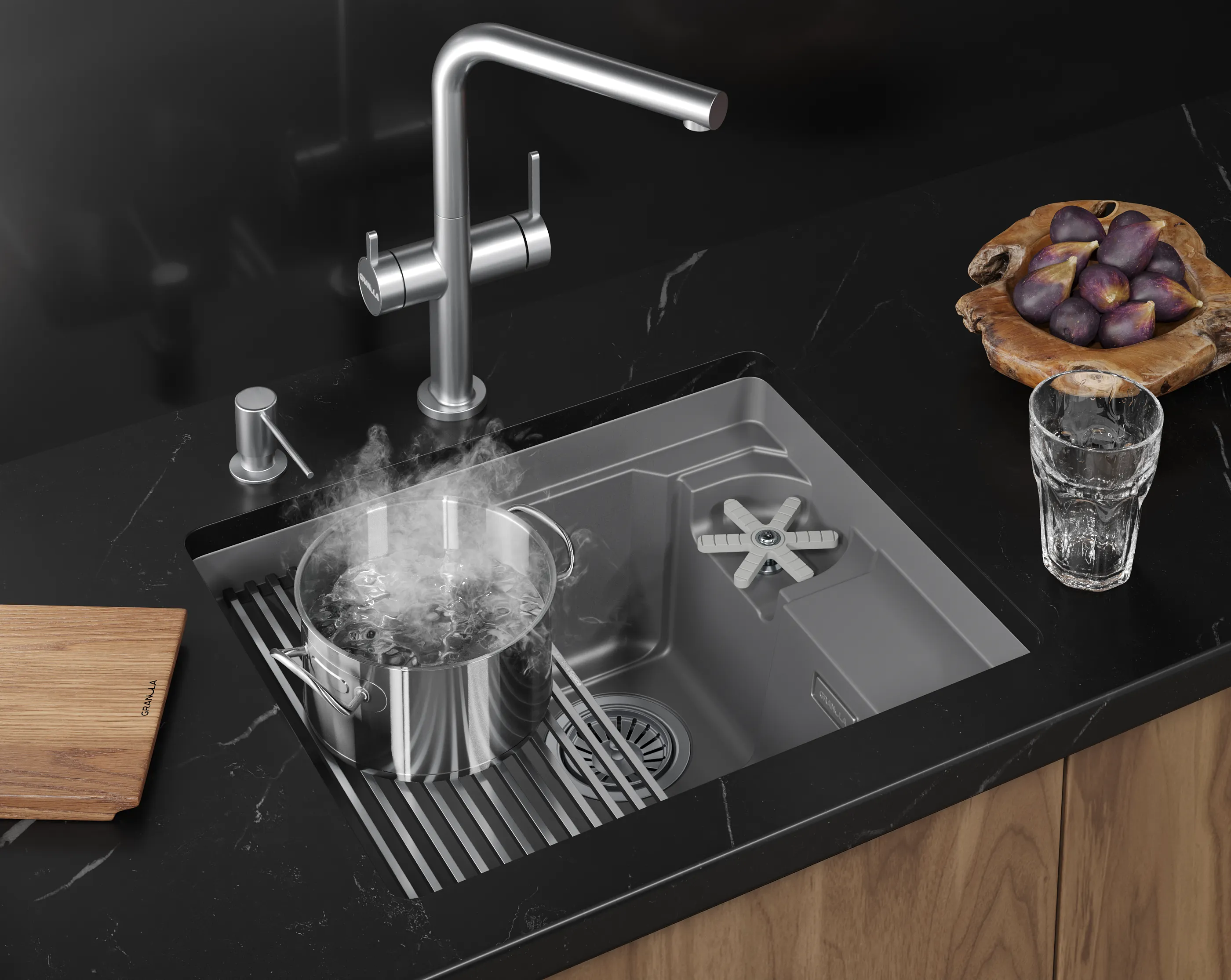 5505RU, АЛЮМИНИУМ, кухонная мойка, кварц KITCHEN SPACE RINZER